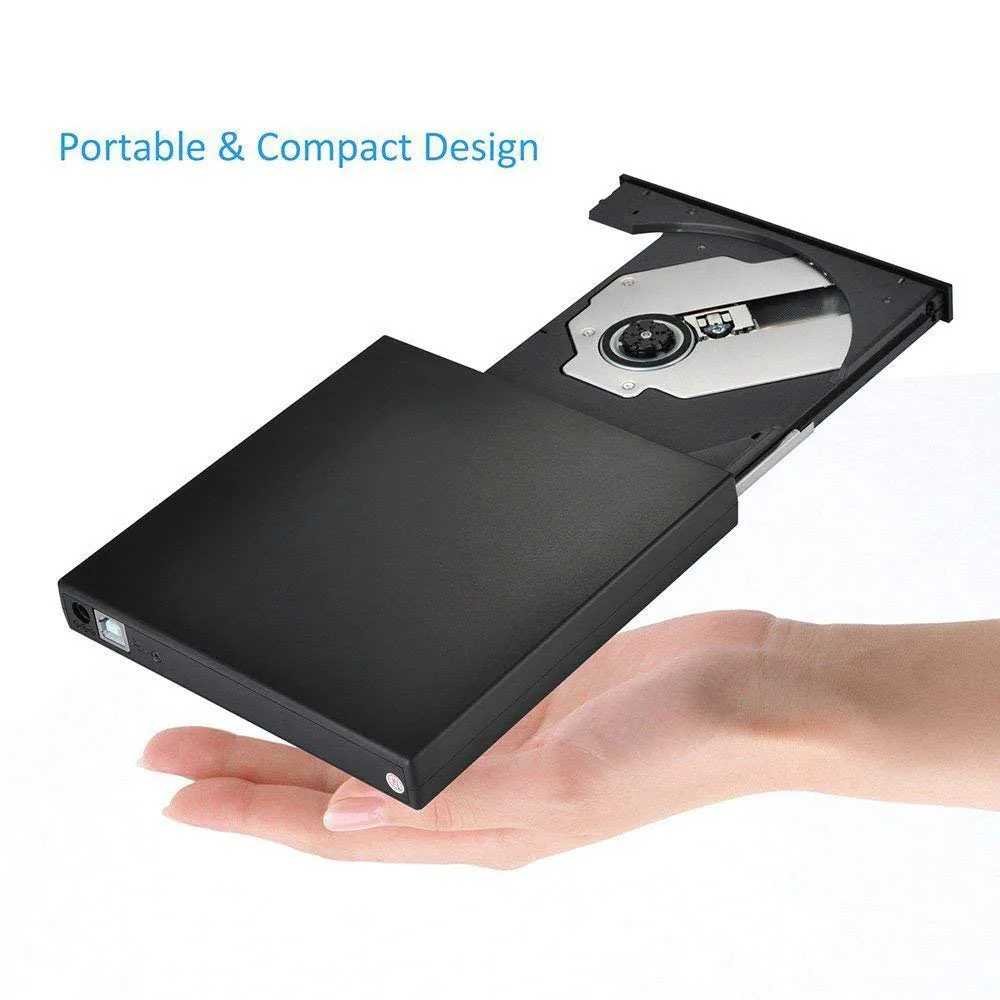 External CD DVD Drive, USB 2.0 Slim Protable External CD+/-RW Drive DVD-R Burner Writer Player for Laptop Notebook PC Desktop