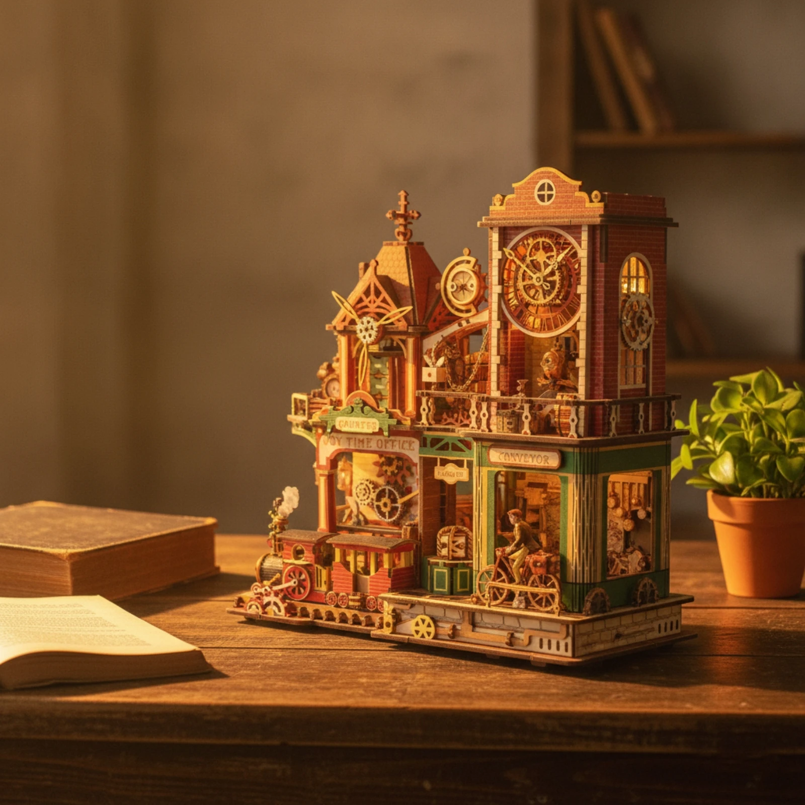 Mechanical Model Kit Touch-Sensitive Miniature House Kit 3D Wooden Puzzle Detailed Assembly Toy Compact for Hobbyists, Desk