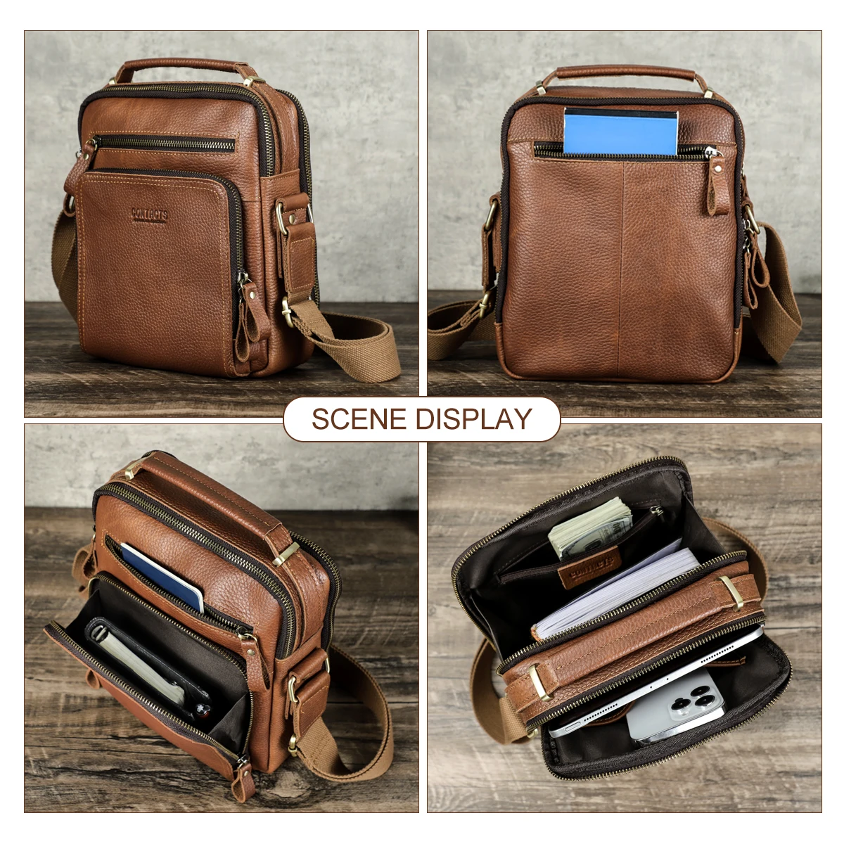 CONTACT\'S casual men\'s messenger bags genuine leather shoulder bags for man luxury brand male crossbody bag fashion for ipad