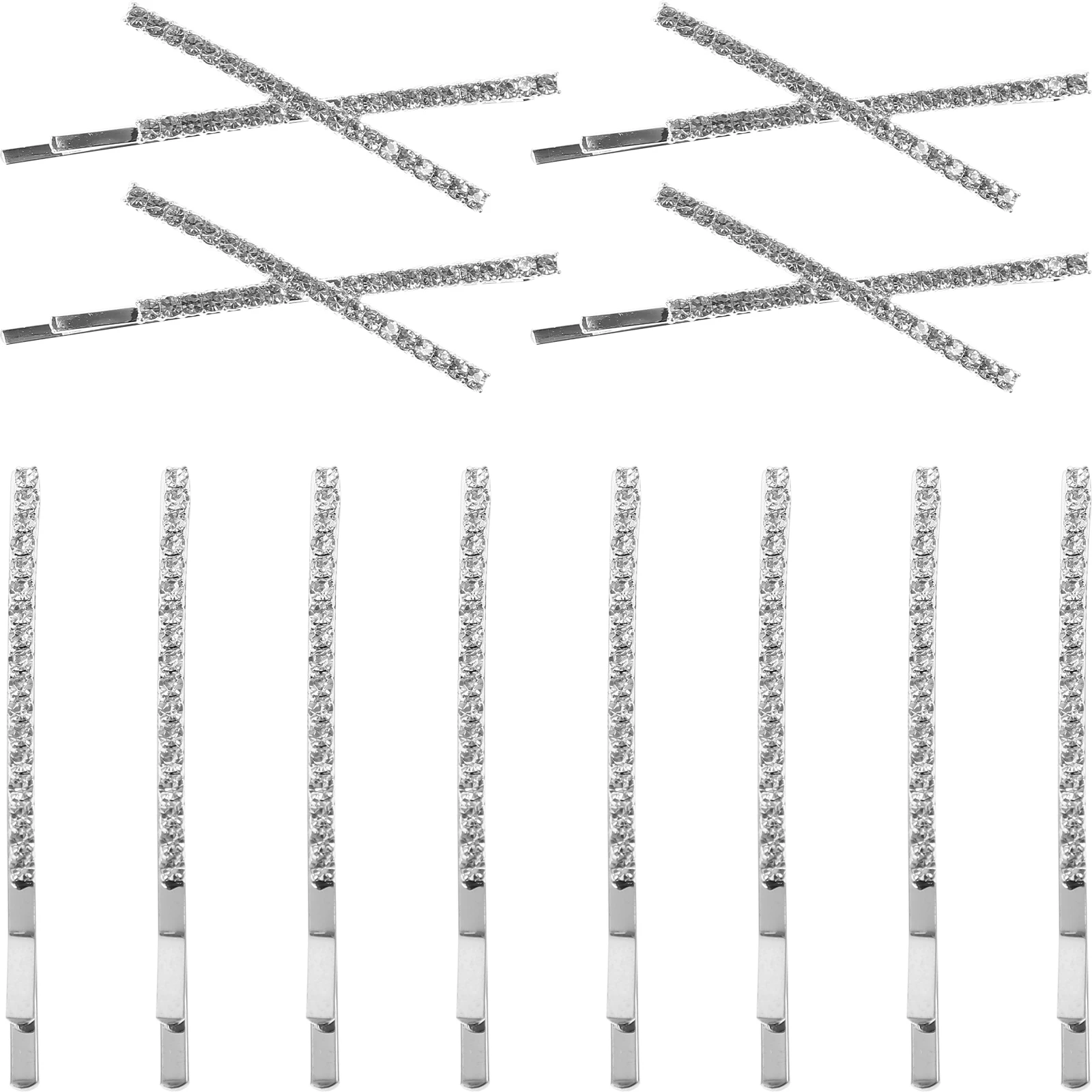 

12 pcs Rhinestone Hair Accessory For Women Clips 8 Curved 4 Cross Silver Bobby Pins for Women Hair Accessories Party Gifts