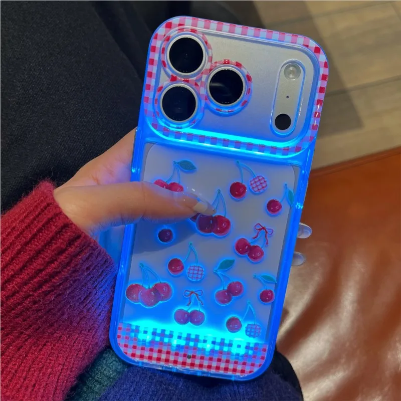 Чехол для телефона с меняющим цвет светящимся эффектом и узором Cherry Gingham для iPhone 11 12 13 14 15 16 17 Pro Max Plus 17Air X XS Max