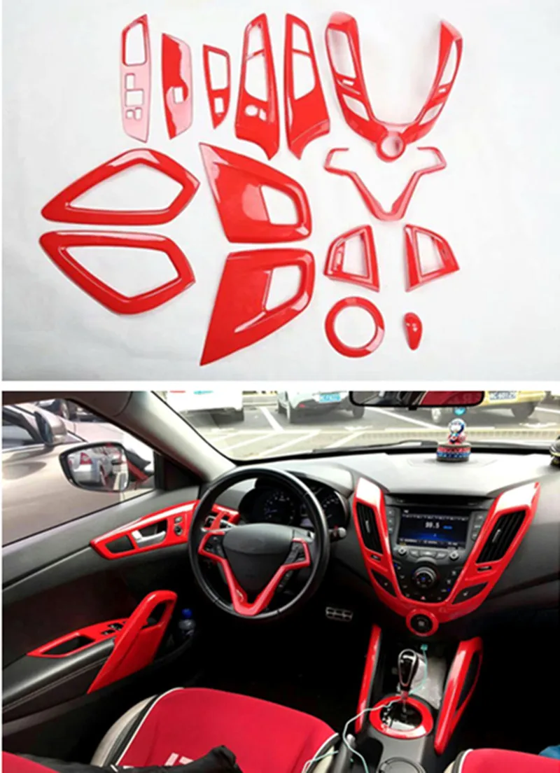 1lot Car stickers ABS Red carbon fiber grain inside decoration cover for 2011-2016 Hyundai Veloster Hatchback