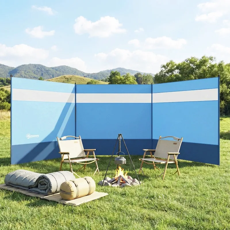 Pare-vent avec fenêtre de visualisation et sac de transport, barres en acier, 440x140cm, bleu