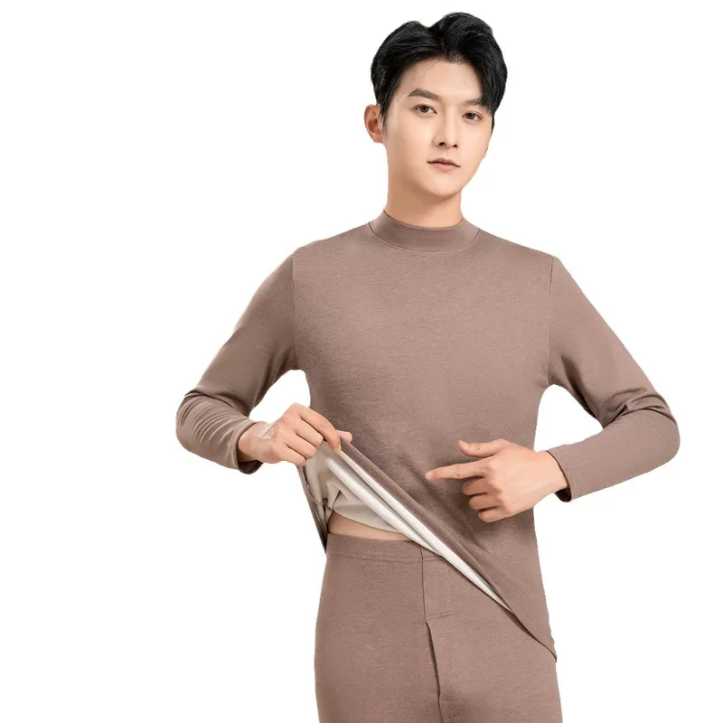 Prayger Winter Men Thermal Underwear Turtle Neck Warm Body Long Jhons AB Side Tops Buttoms Set