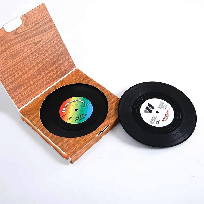 Unique Retro Record Disk Coasters Vinyl Mat for Drinks Novelty Music CD Player Holder Heat-resistant Non Slip Hot Drink Mug Pad