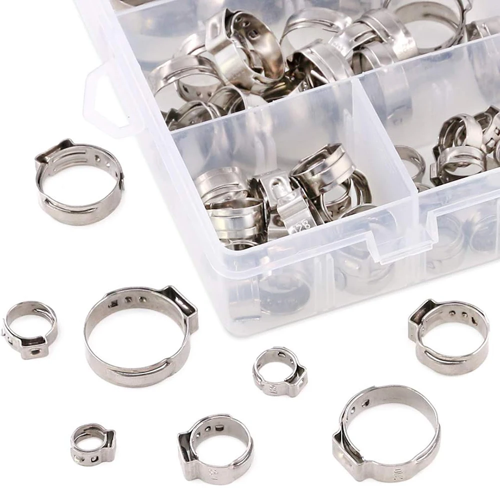 130 Stück 7 Größen Einzelohr-Schlauchschellen aus Edelstahl mit Ohrklemmenzange, 7–21 mm stufenloses Cinch-Ring-Crimp-Sortiment-Set – Detail 6