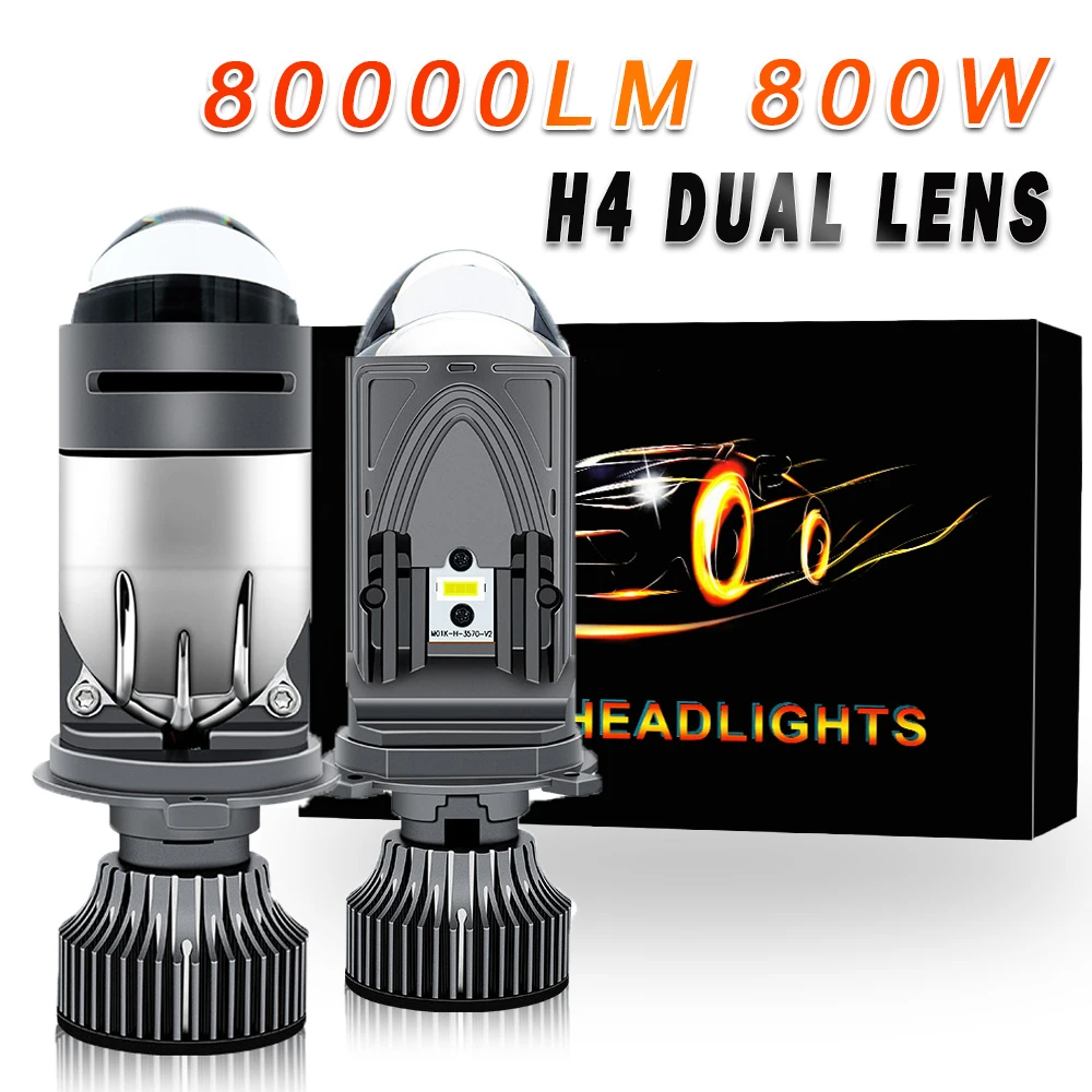 H4 Bi LED Projector Lenses Headlights For Car/Motorcycle Canbus 80000LM 8000W Turbo Auto Lamp 6000K High Low Beam Mini Dual Lens