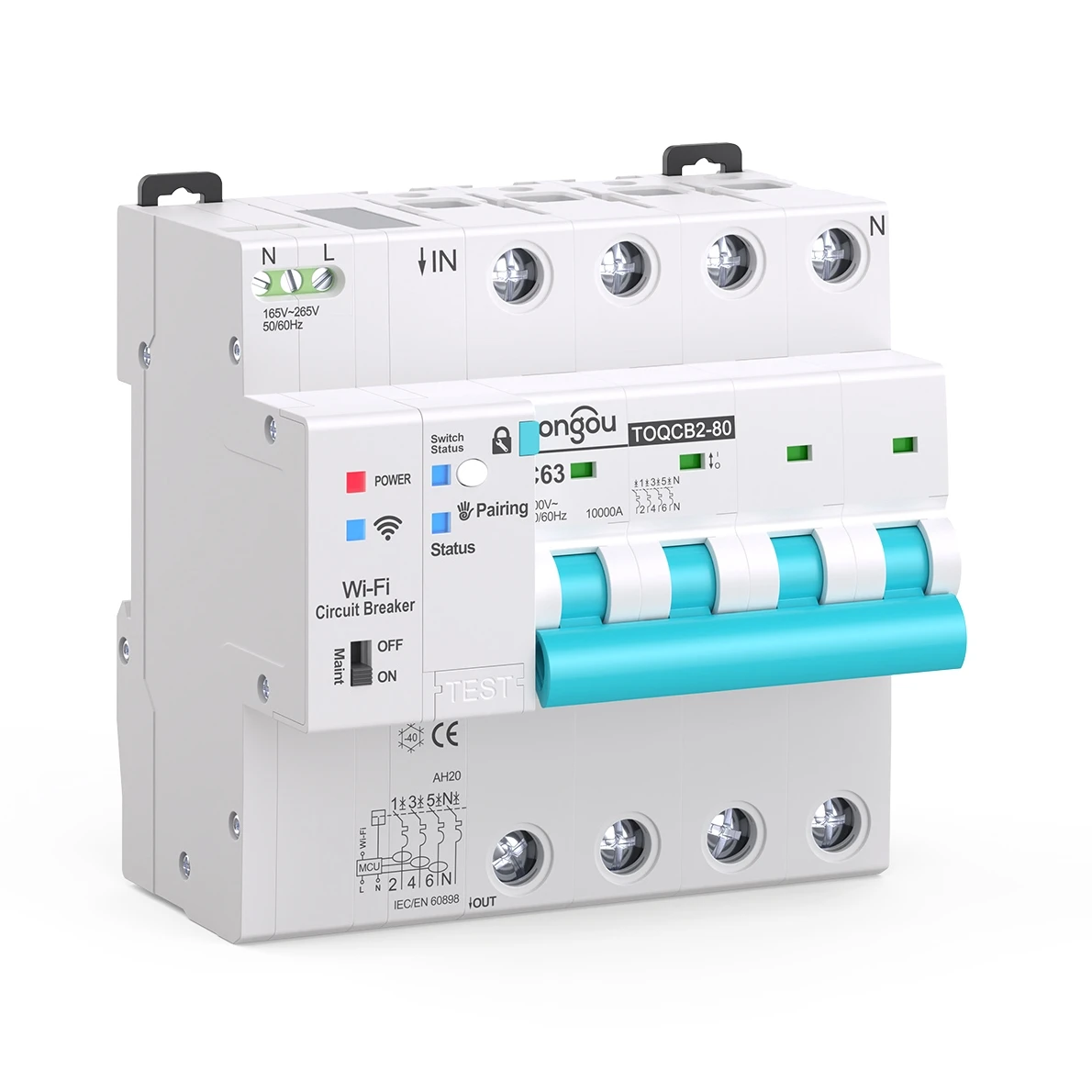 API TO-QCB2 Smart Miniature Circuit Breaker Tuya Wifi 4P Home Apps Control Remote Protective 10KA Breaking Capacity