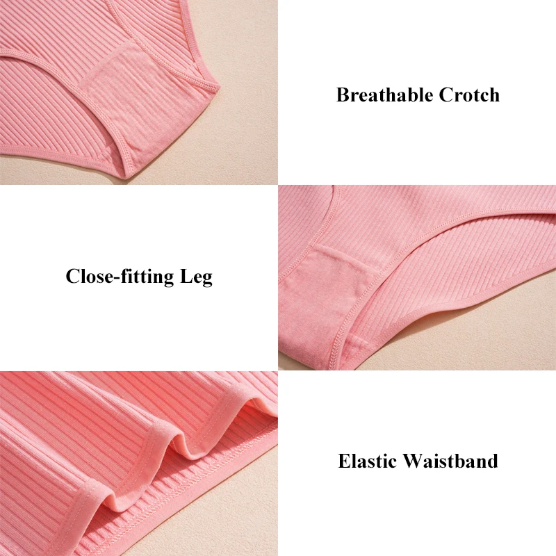 6 قطع من الملابس الداخلية النسائية المضلعة القطنية الصلبة القابلة للتنفس، ملابس داخلية مرنة مثيرة وبسيطة ومريحة، ملابس داخلية أساسية ناعمة للفتيات #5
