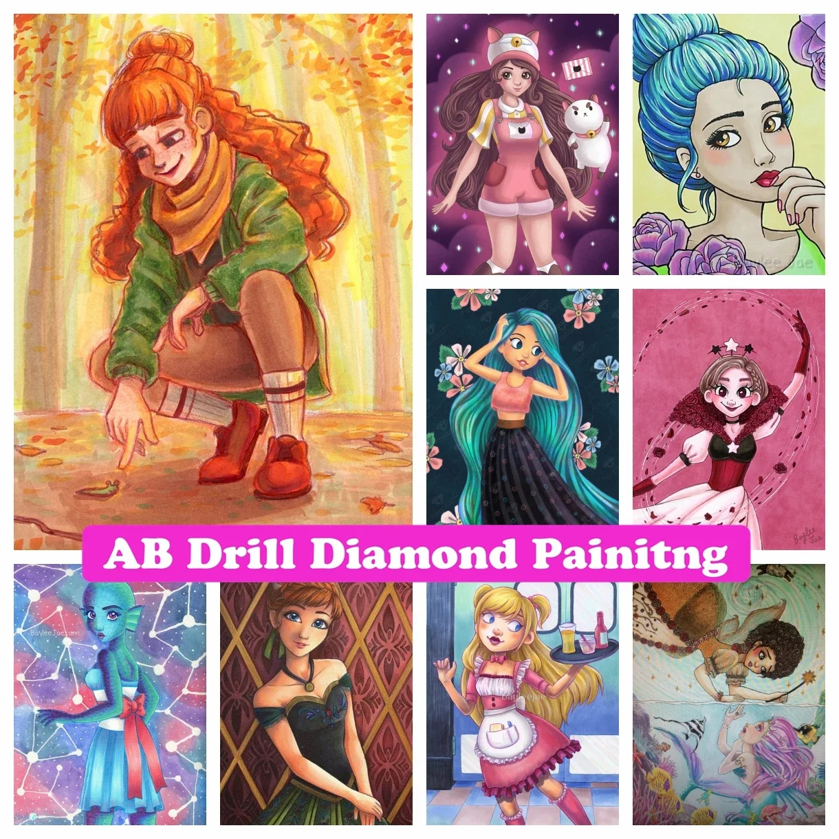 Cartoon Girl 5D DIY AB Diamond Painting Full Square Round Artwork Cross Stitch Rhinestones Mosaic Embroidery Home Decor Gift