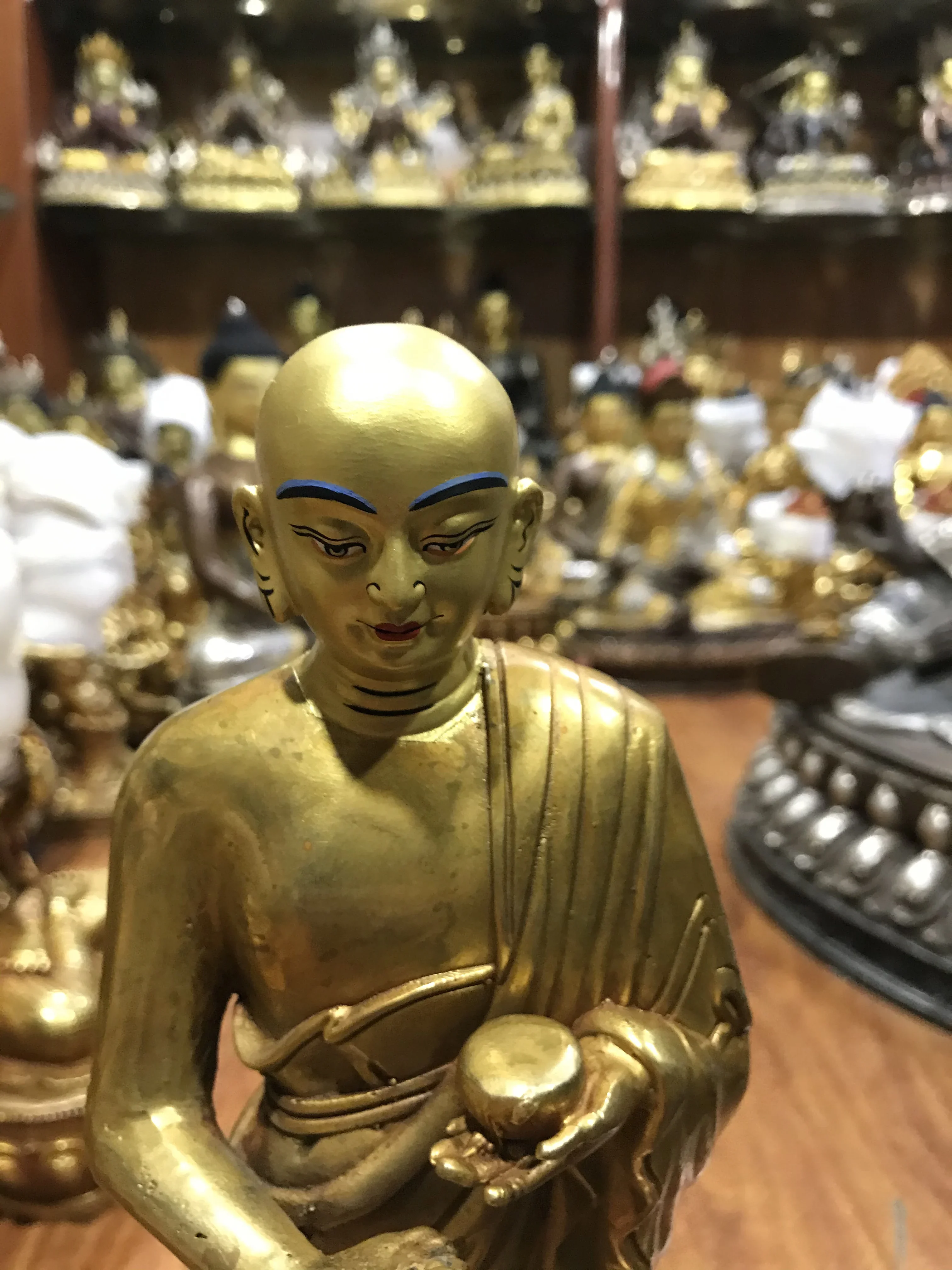 Tibetan craft pure copper gilt Dharma apprentice Buddha statue brass 1 foot bronze statue ornament