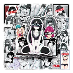 50PCS New Cartoon Black And White Waifu Girl Graffiti Car Mobile Phone Skateboard DIY Waterproof PVC Suitcase Toy Reward Sticker