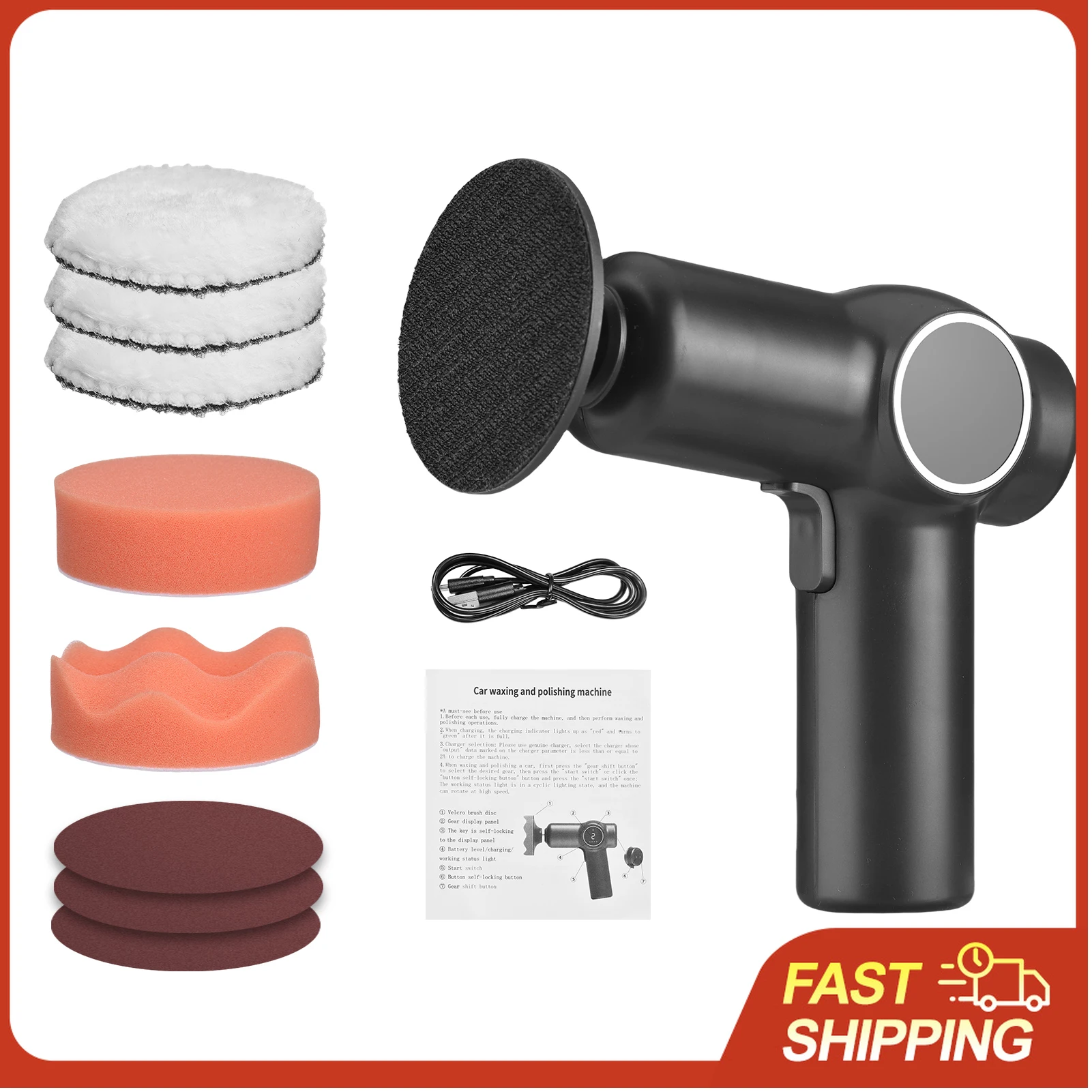 Cordless Eccentric Car Polisher with LCD Screen Car Buffer Polisher Kit 2 Gears of Speeds Adjustable Electric Auto Polishing
