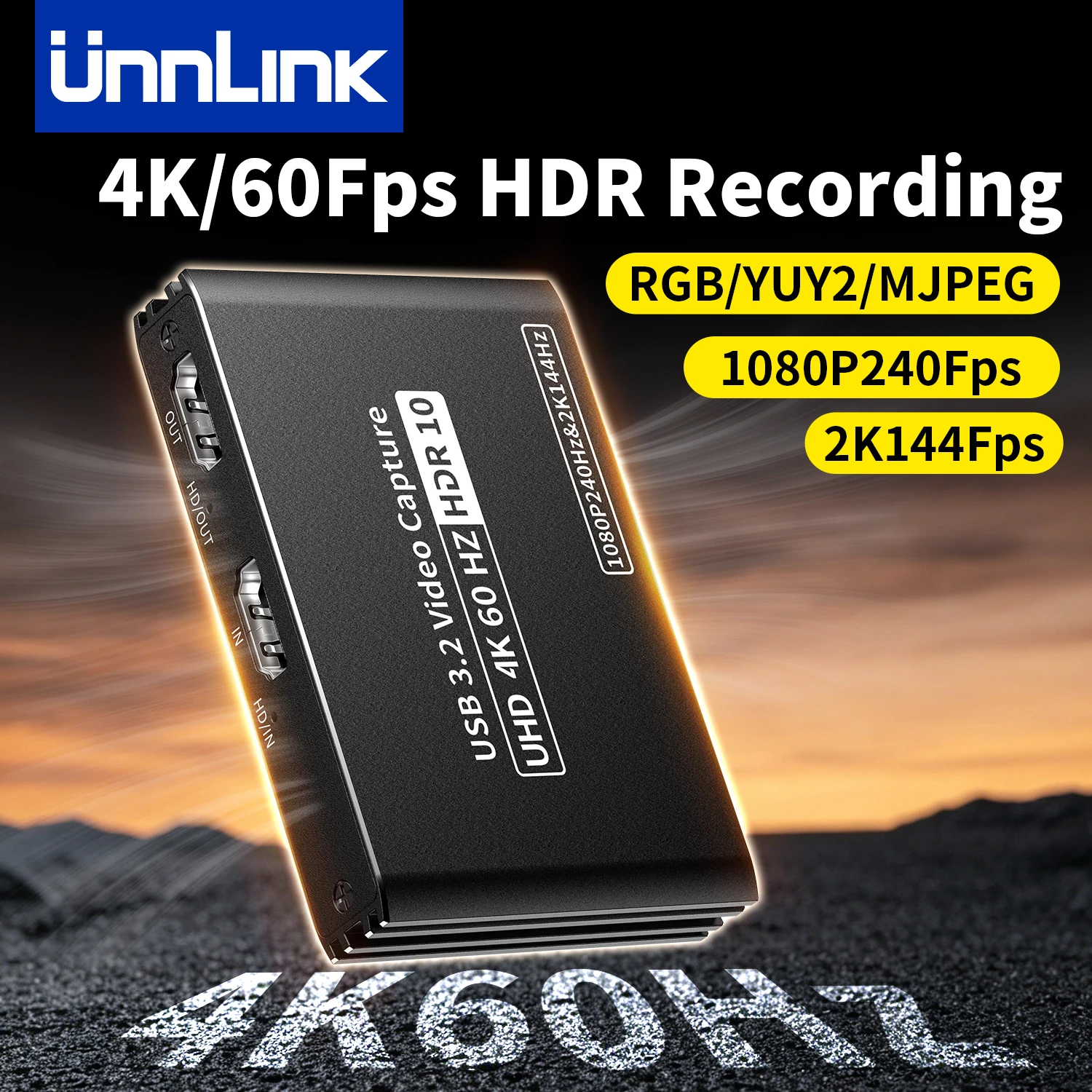 Unnlink 4K 60FPS Capture Card with HDMI Loop Through, 2K@144FPS 1080P@240FPS Game Video Recording for PS5 Switch Xbox Streaming