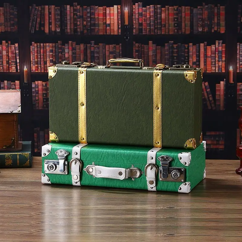 National Retro Suitcase Luggage Box Antique Wooden Leather Wooden Storage Case 44X22X11CM