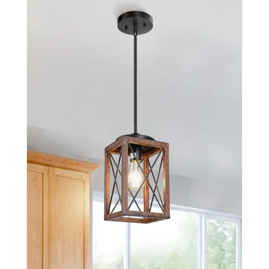 

Farmhouse Pendant Light Metal Hanging Light Fixture with Wooden Grain Finish 48 Inch Adjustable Pipes for Flat and Slop Ceiling