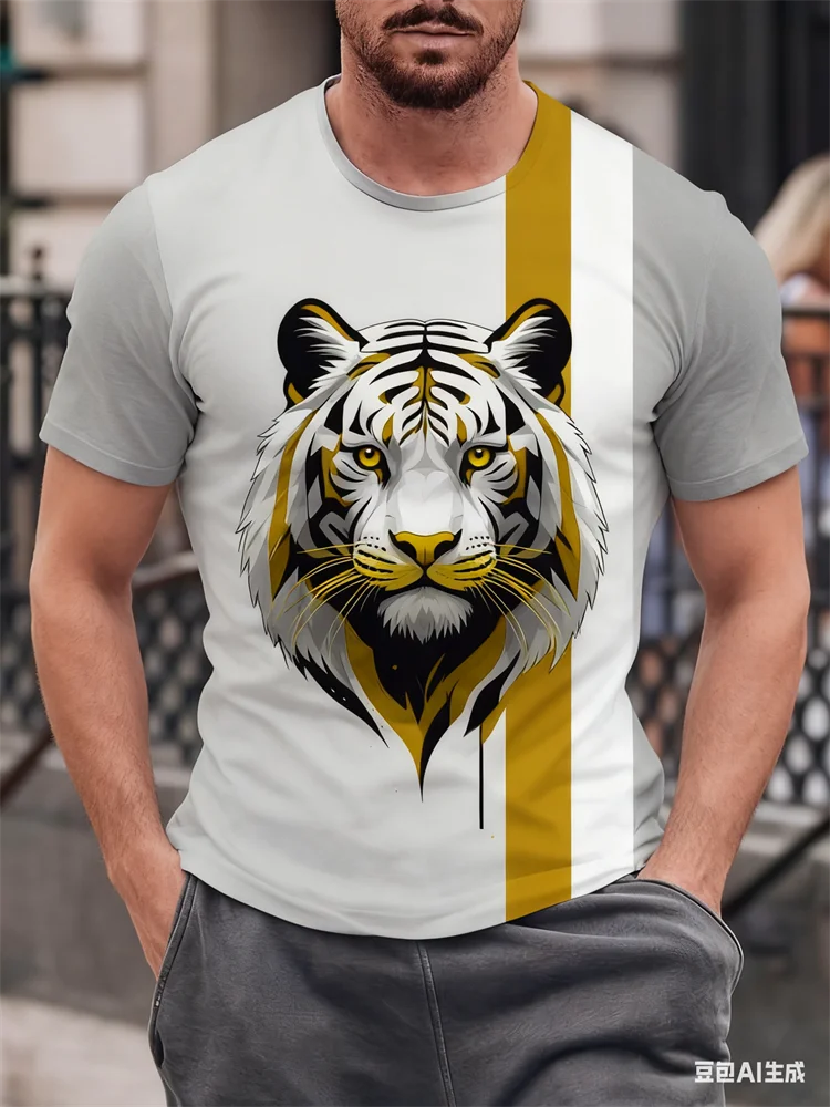 

Trendy Cool Fierce Tiger Graphic 3D Print Polyester Men's T-shirt Summer Casual Loose Round Neck Short Sleeve Pullover Clothing