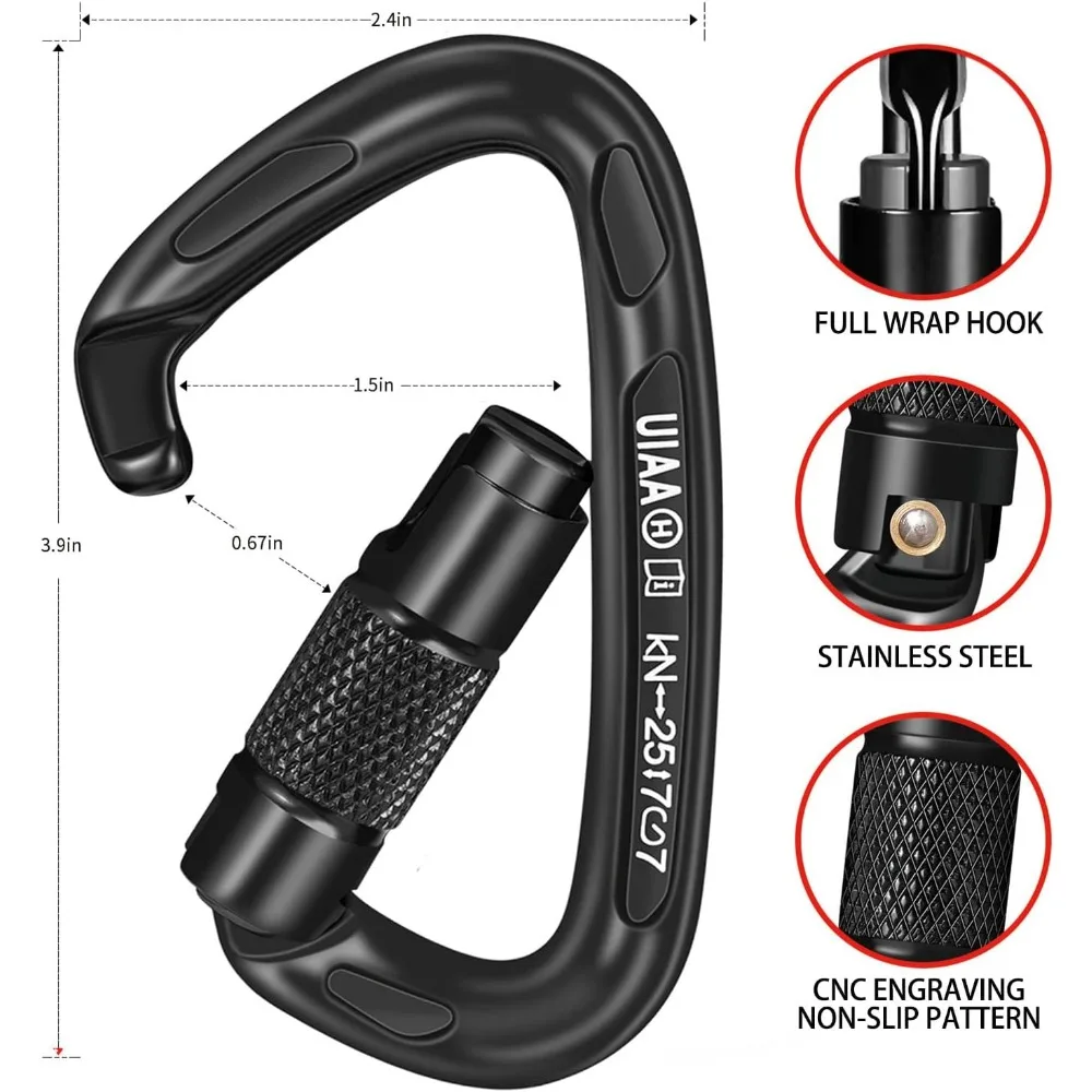 Mosquetón de bloqueo automático: mosquetones de escalada resistentes con certificación UIAA para escalada en roca, acampada, rappel, caza