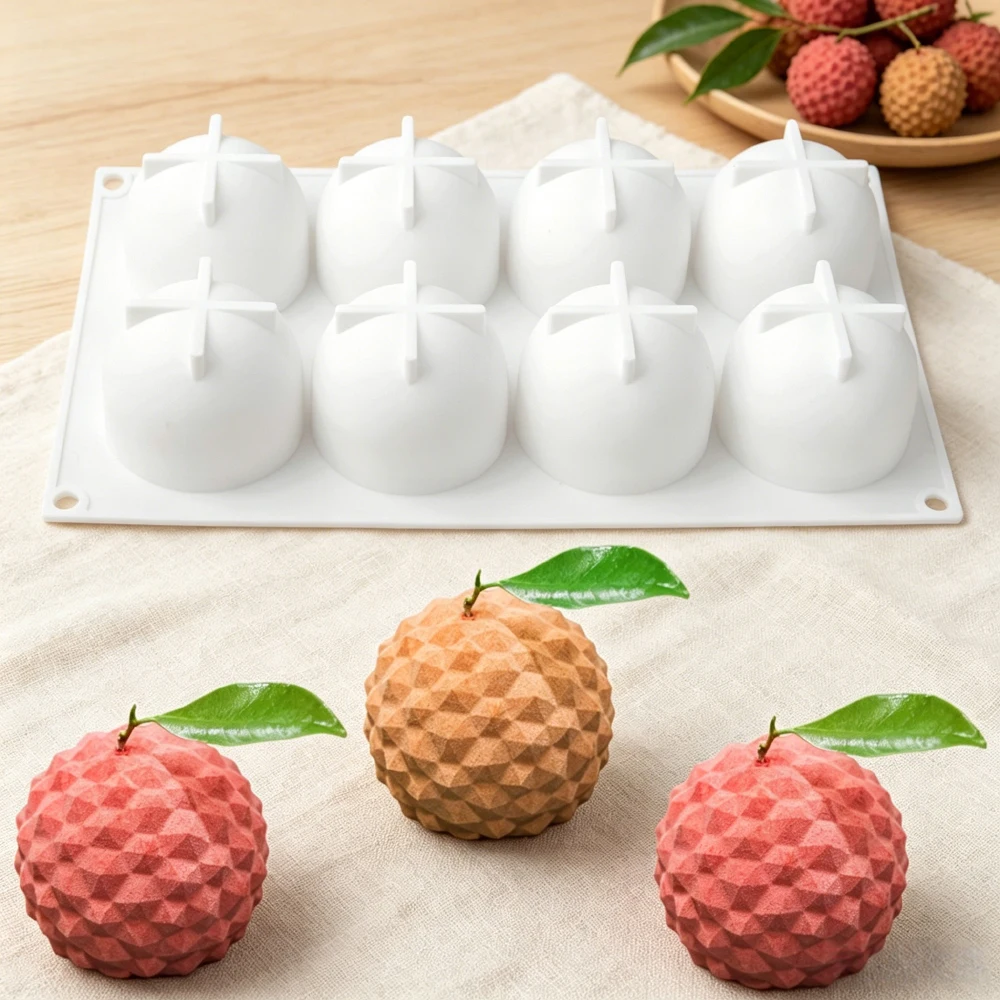 8‑Cavity Lychee Silicone Mold Chocolate Pudding Dessert French Pastry Baking Mold Creative Squishy Toy Handmade Soap Candle Mold