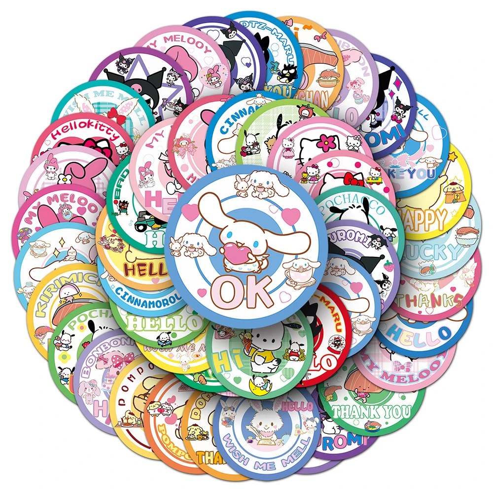 

10/30/50pcs Kawaii Sanrio Round Cartoon Stickers Decals DIY Luggage Notebook Phone Suitcase Cute Waterproof Graffiti Sticker Toy