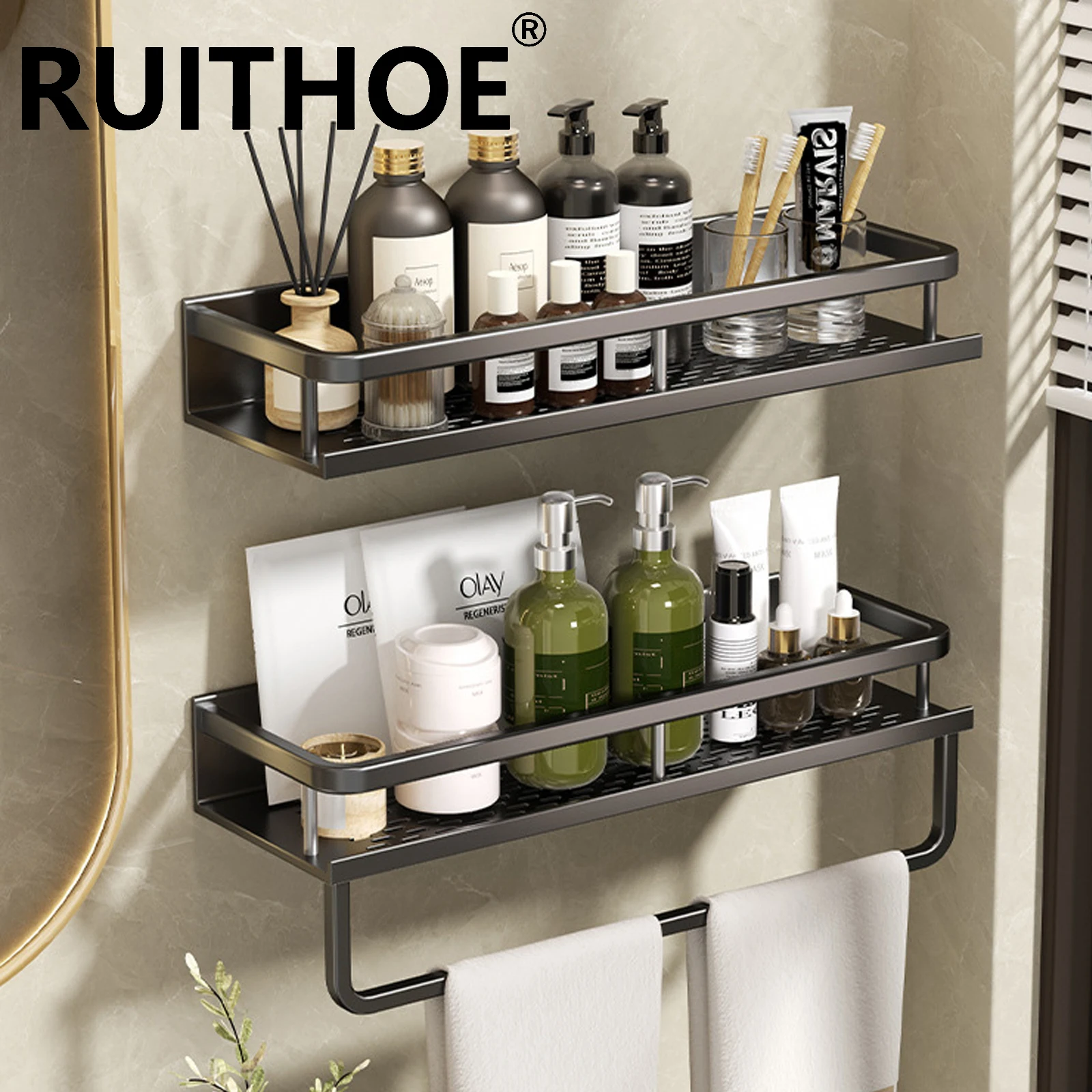 Punch hole installation Bathroom Rack Bathroom Shelf Toilet Space Aluminum Hanging Rack Bathroom Organizer Hang On the Wall