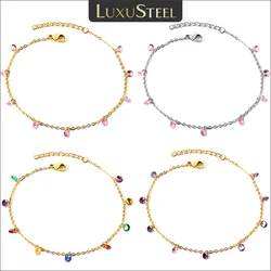LUXUSTEEL Colorful Crystal Charm 316L Stainless Steel Bracelets For Women Girls Pink Purple Cubic Zirconia Bangles Waterproof
