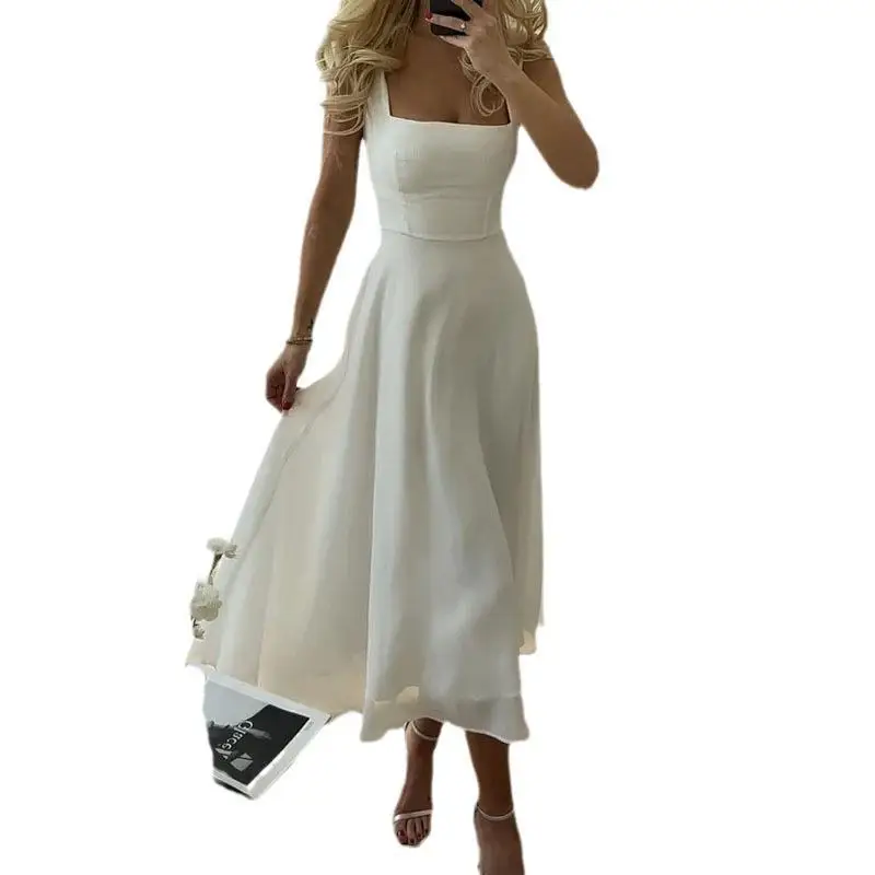 

Ele High Waist Strapl Dr Square Collar Summer New Sle from China Knitted Polyester Thiened Women's Faion