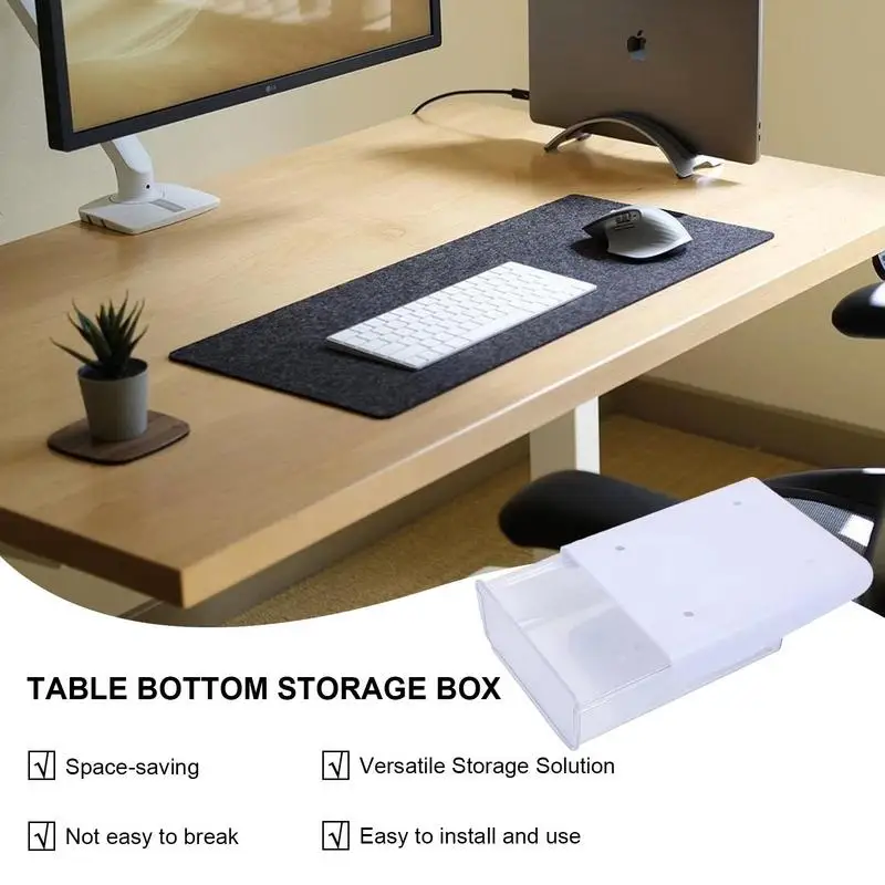 Under Table Drawer Mount Self-adhesive Attachable Drawer Slide-out Storage Drawers Punch-free Under Drawer Bottom Storage Box