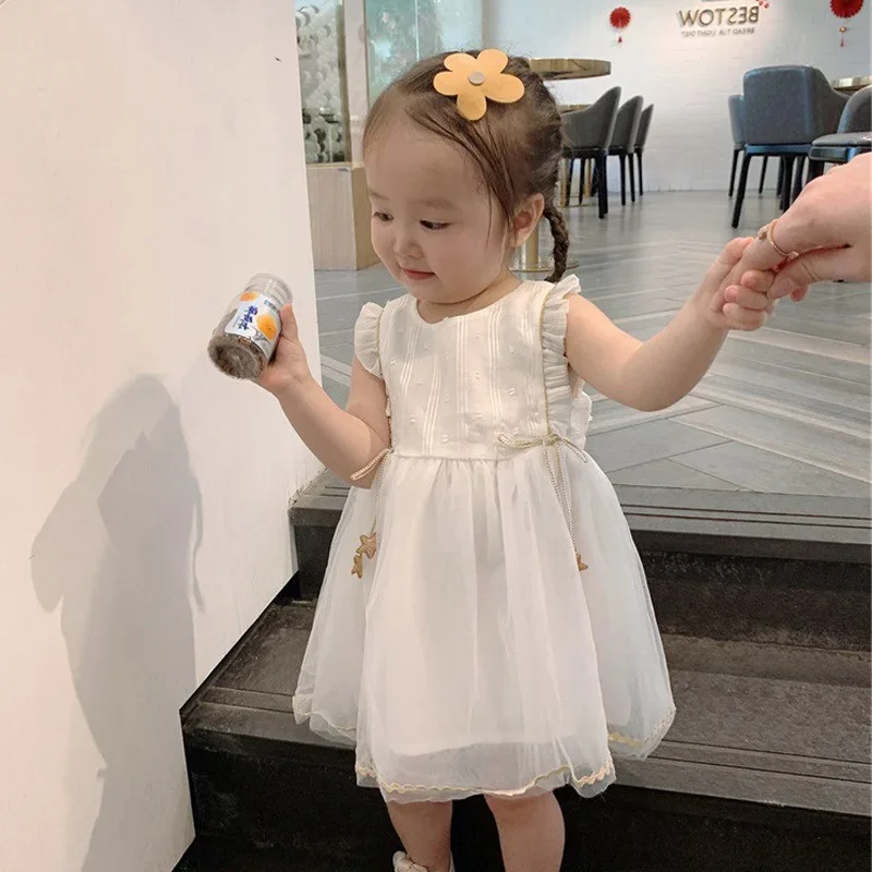 Toddler Baby Girls Summer Dress Puffy Mesh Princess Floral Embroidery Suspender Dress Baby Girls Birthday Party Clothes