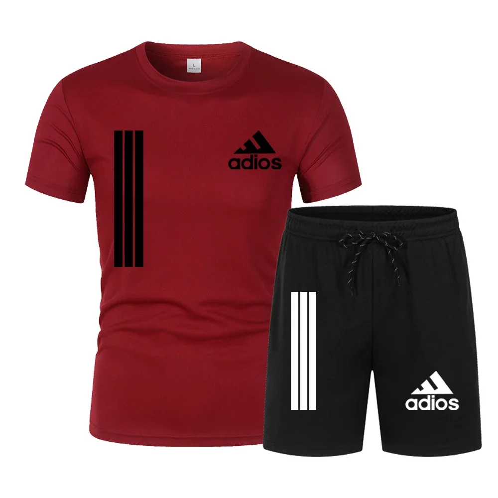 2024 New Men's Fitness Fashion Set Men's casual sportswear set Quick drying sportswear Short sleeved T-shirt+shorts 2-piece set