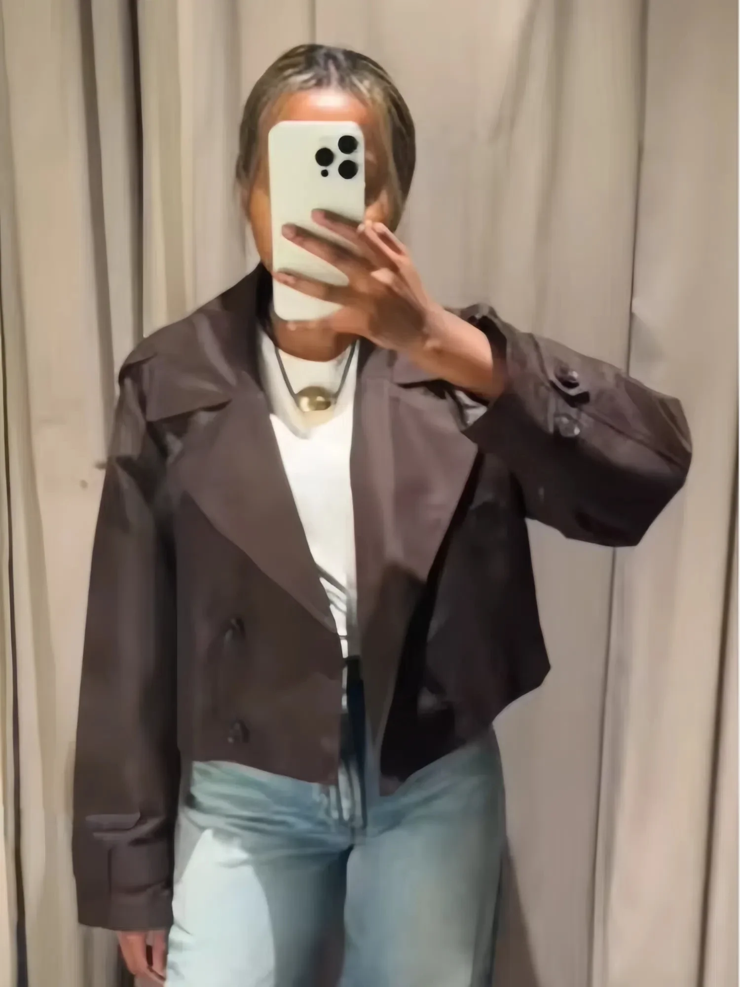 

Women Lapel Double-breasted Short Jackets Solid Long Sleeve Slim Thin Coat 2025 Fashion Autumn Female High Street Outwear