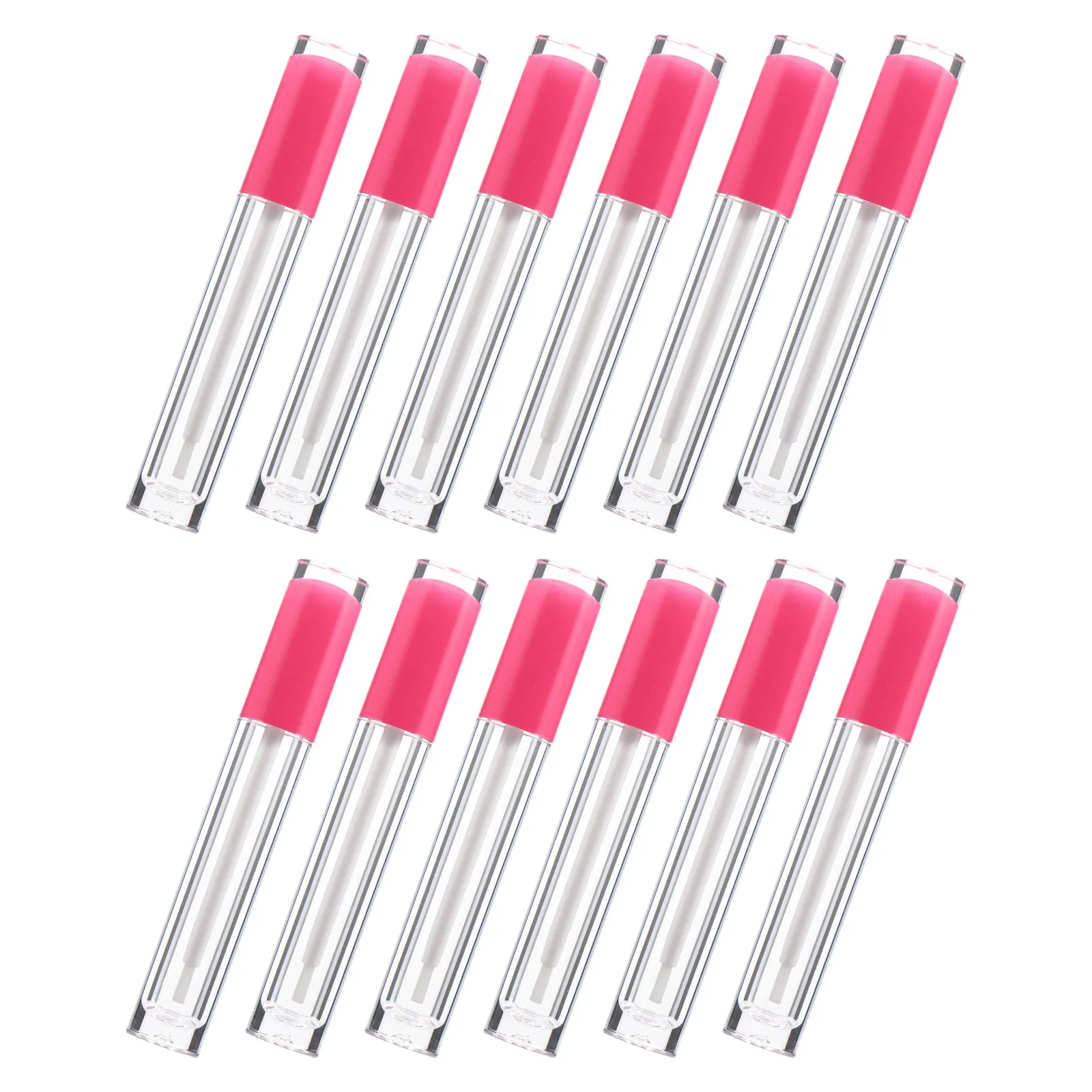 12Pcs Lip Gloss Tubes Pink Empty Refillable Containers Plastic Brush Bottles Rubber Stopper Set for DIY Lip Balm