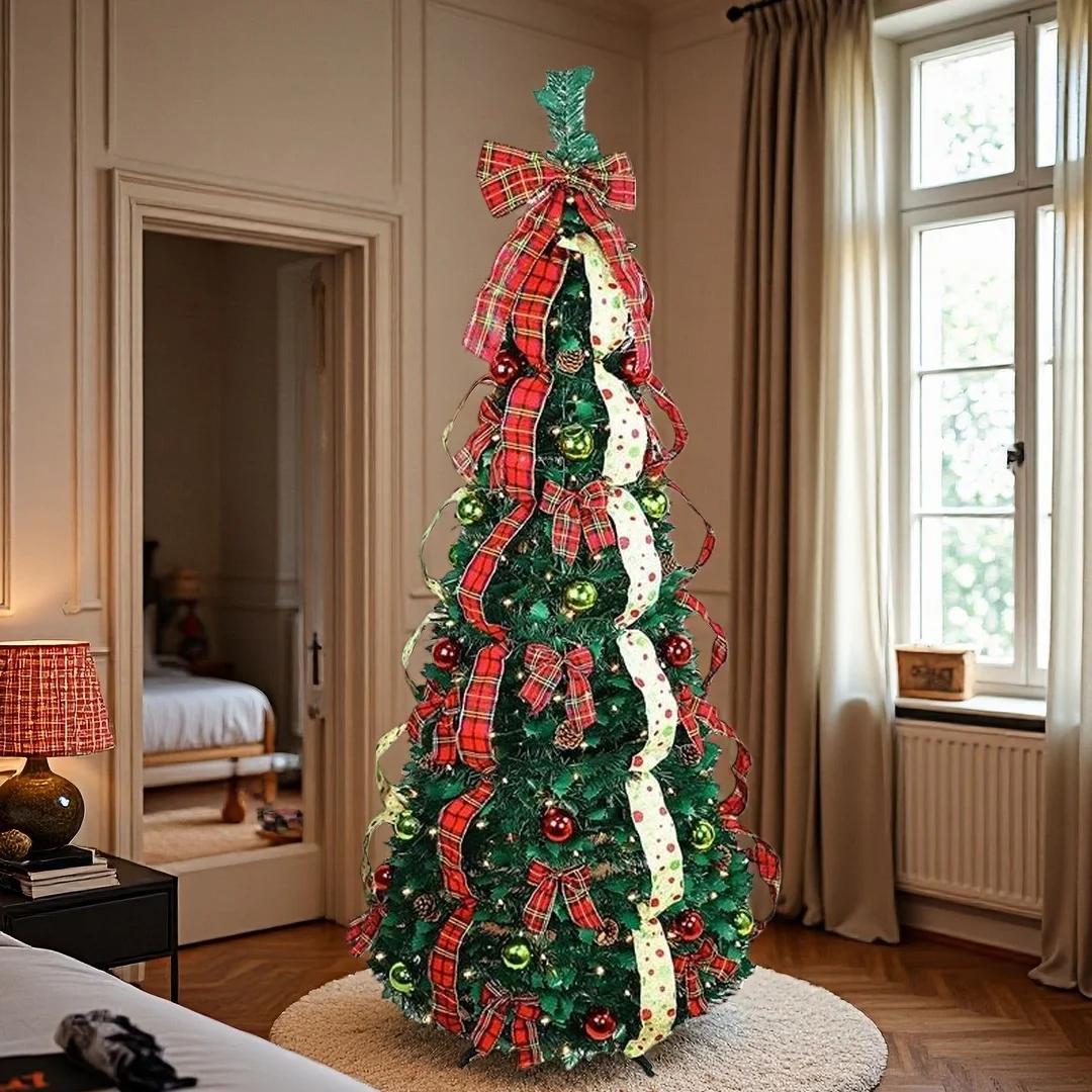 

2025 New120-210cm Foldable Christmas tree Pre-Decorated Christmas Tree Pop-Up Festive Decoration Home Decor