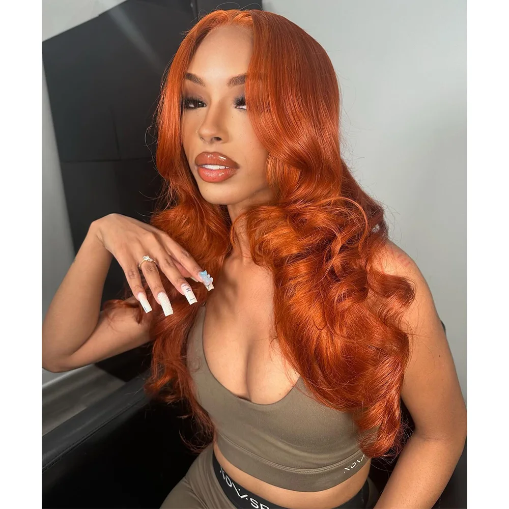 

Linhua Ginger Orange 13x6 Transparent Lace Wigs 5x5 Lace Wig Body Wave 180% 13x4 Lace Frontal Wig Preplucked With Baby Hair