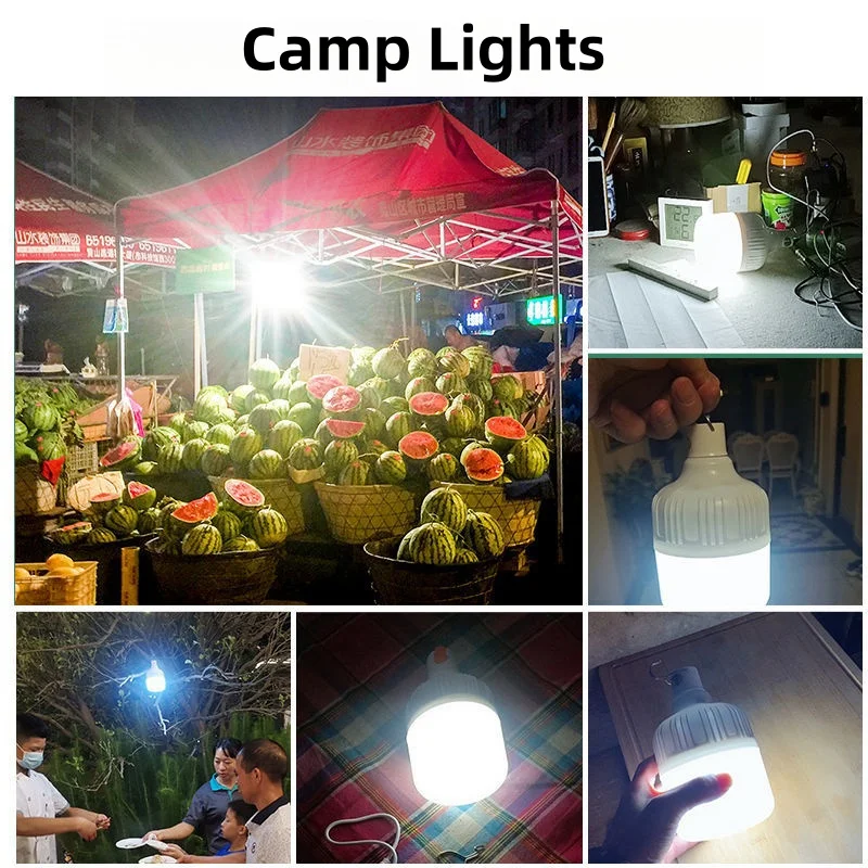 2pcs Rechargeable LED Indoor Outdoor Emergency Hookup Portable Lights with Battery Flashing Lights Barbecue Tent Camping Lights