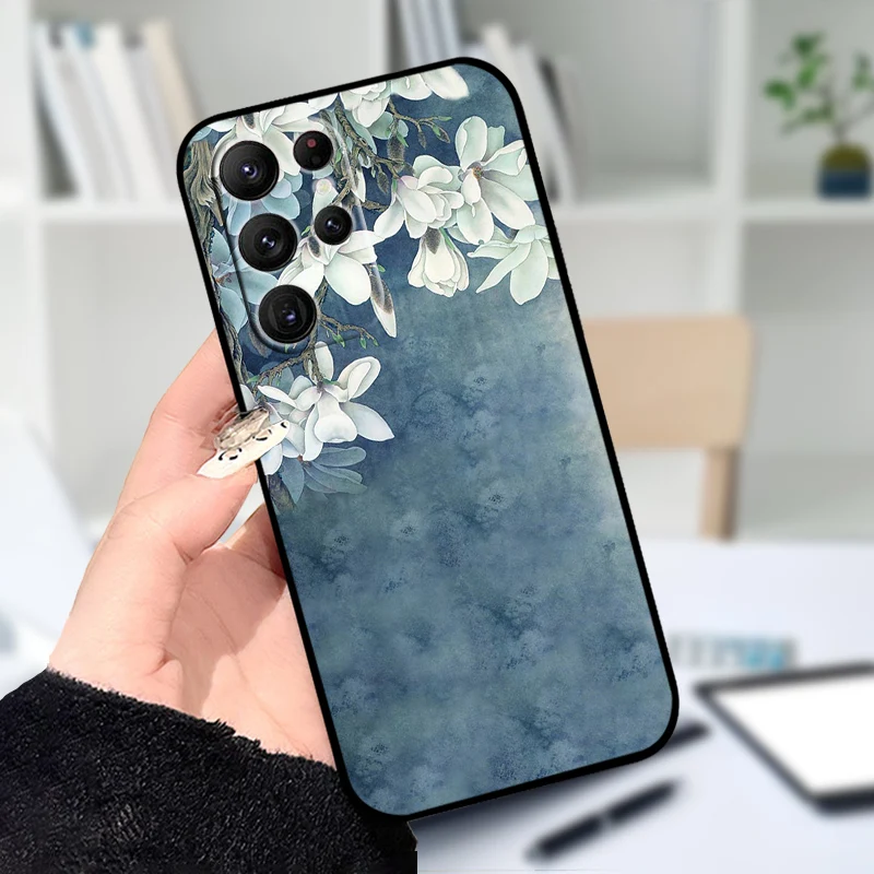 For Samsung S25 S22 Ultra 5G Case S25 Edge Lovely Flower Printed Cover Phone Cases For Galaxy S23 S24 FE Silicon Soft TPU Shells