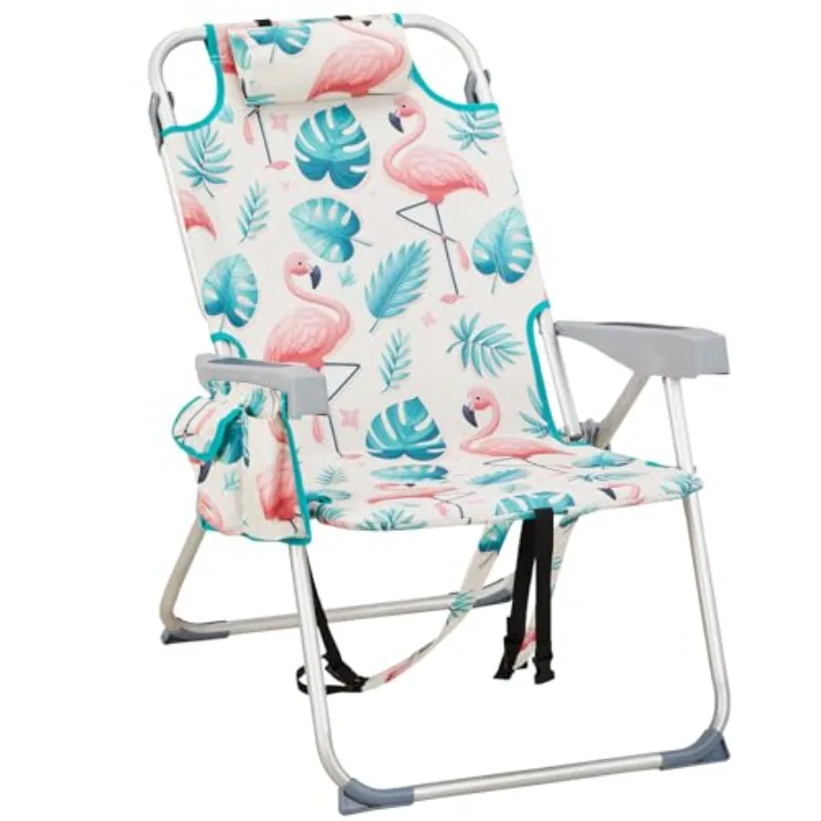

Beach chair for outdoor use aluminum frame navy blue 5-level adjustable positions with back storage bag cooler pouch and side b