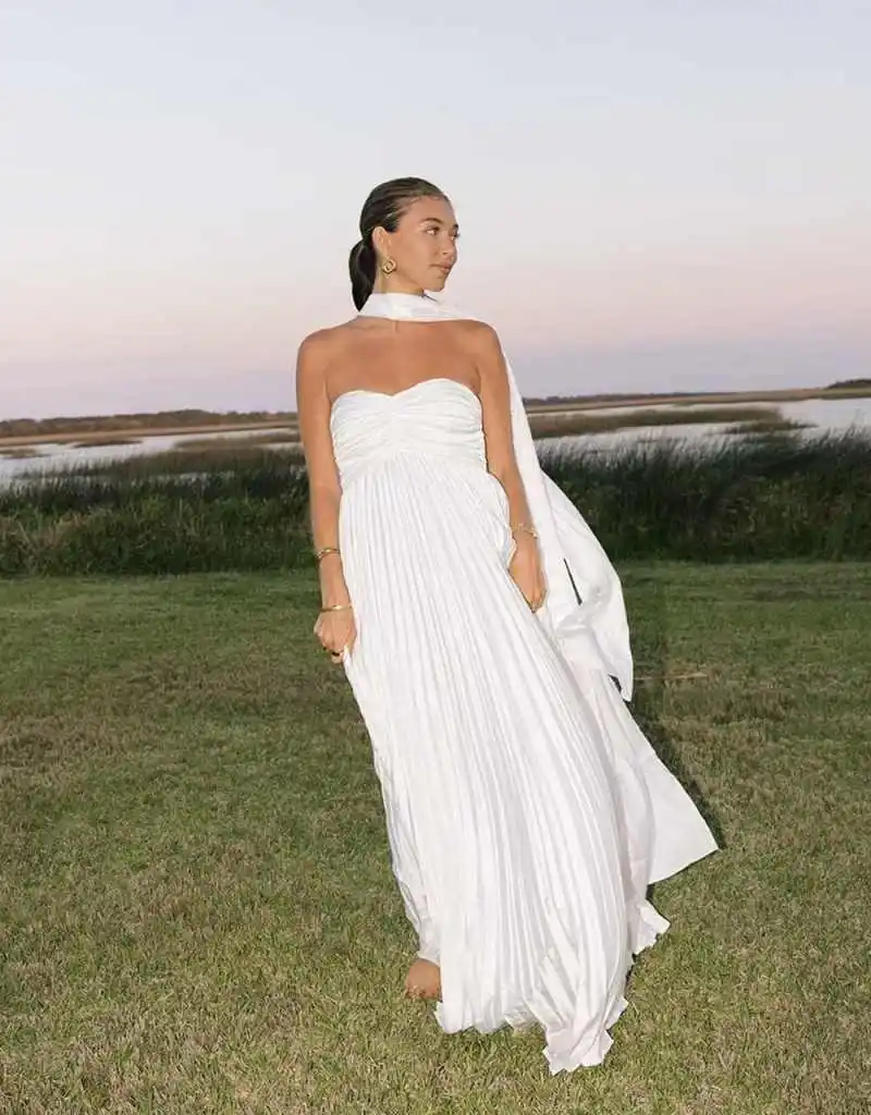 Customized Women's Strapless Simple chiffon -Gift scarf  Pleat Long Prom Dresses A Line Split Evening Party Formal Gowns thiffon