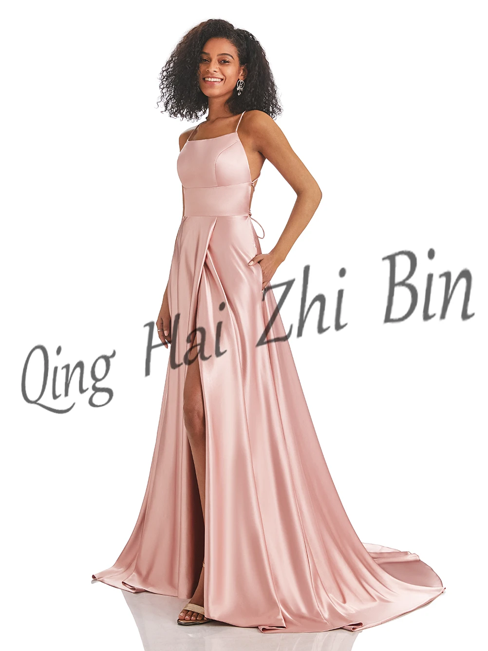 Elegant Sexy Red Slit Spaghetti Strap Birthday Party Prom Dress Evening Dresses Long Gowns