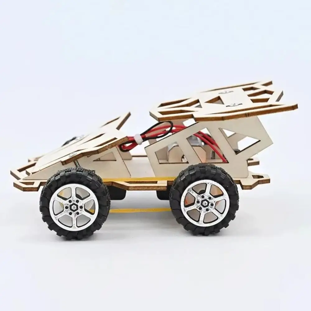 New Wooden DIY Car Model 3D Assemble Wood Color Electric Four Wheel Drive Racing DIY Scientific Experiment Kit