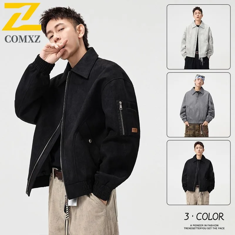 

COMXZ Men's New Spring Autumn Large Size Suede Lightweight Luxury Business Loose Fit Jacket waterproof and windproof windbreaker