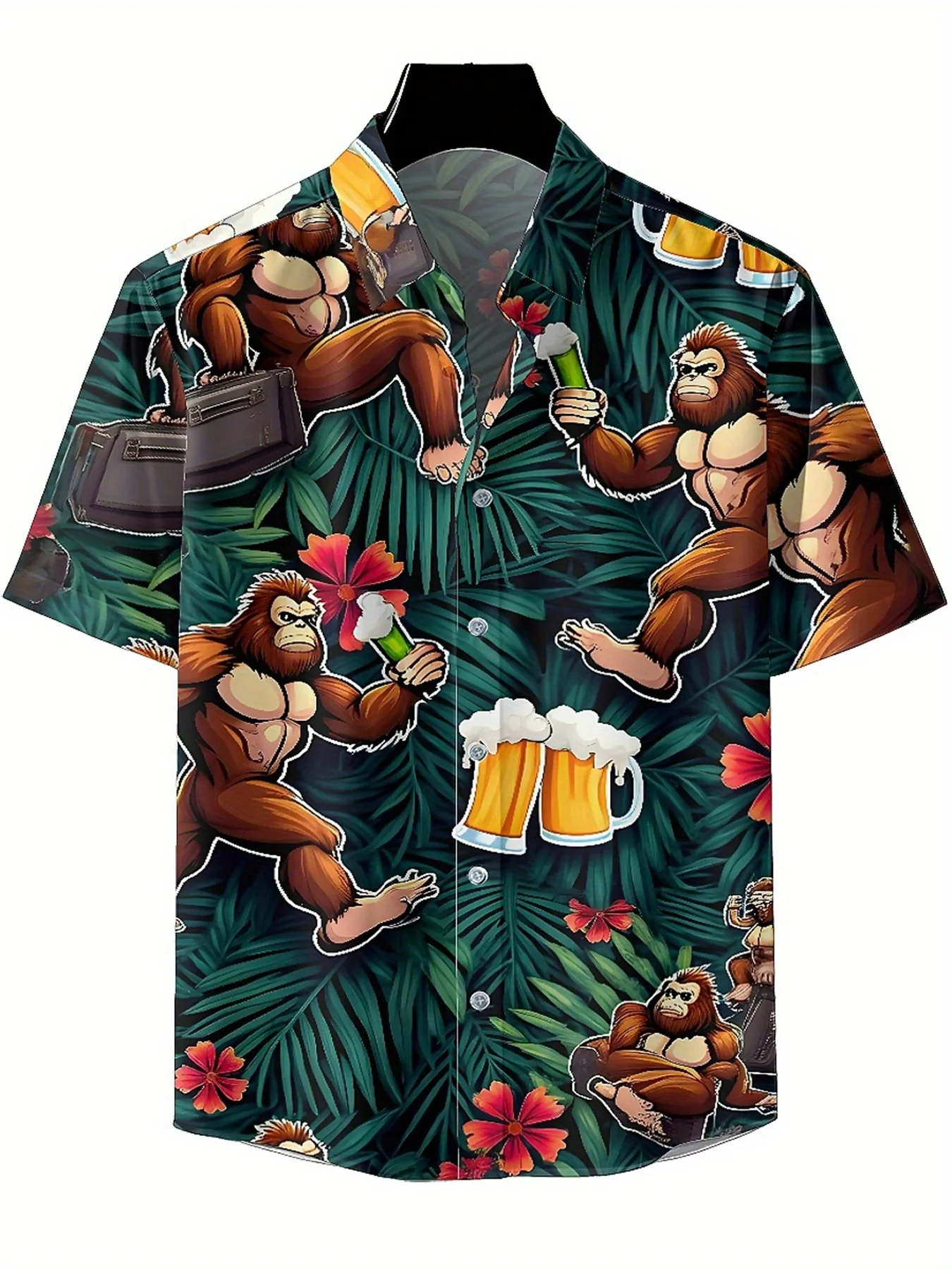 Men's Plus Size Hawaiian Shirts Jungle Carnival Sasquatch pattern, Unisex Aloha Shirts,New in Summer Tops Tee,streetwear
