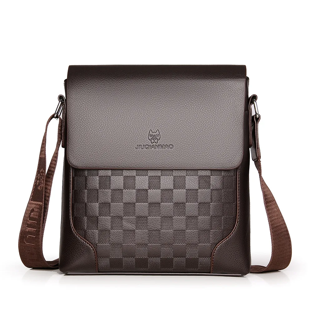 PU leather men's vertical square single-shoulder bag, flip cover diamond-shaped briefcase, large-capacity business bag