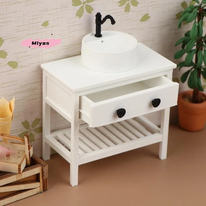 

1/12 Scale Dollhouse Sink Cabinet Model - Bathroom Furniture Decoration for Dolls House Living Scene Ornament Toy for Girls