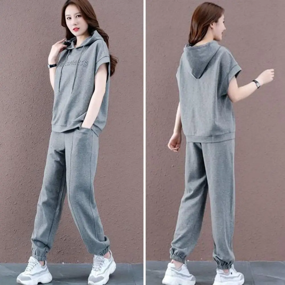 Soft Loose Casual Short Sleeves Ankle-banded Lady Sweatshirt Trousers Suit Women Summer Tracksuit Sports