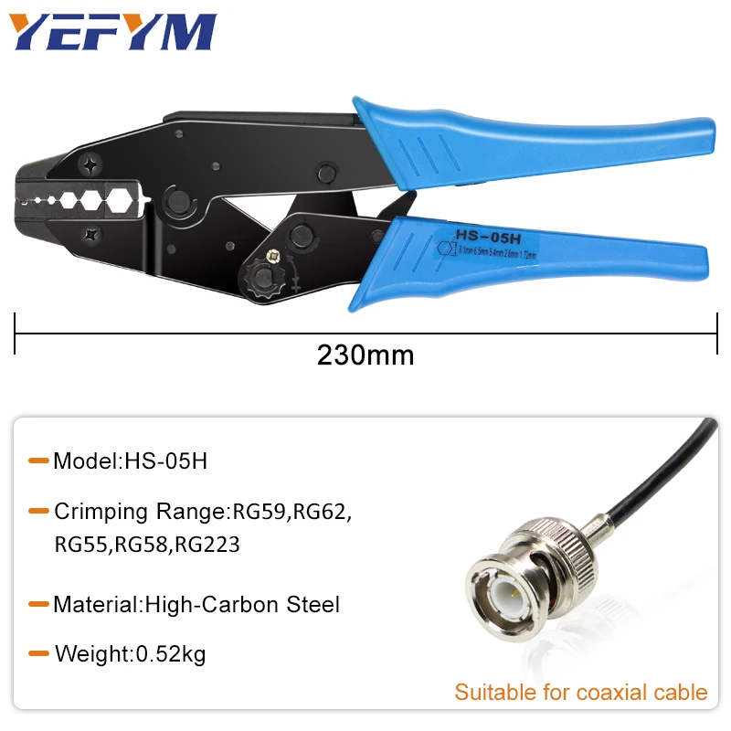 Coaxial Cable SMA/BNC RG58, 59, 62, 174,8, 11, 188, 233 Crimping pliers HS-05H/02H/02H1/02H2 Crimper Cutter Stripper Tools