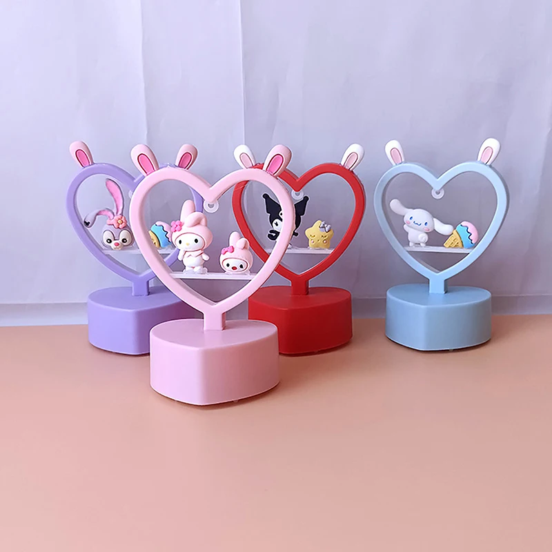 1Pc Sanrio Kawaii Nachtlampje Hartvormige Sfeer Lichte Slaapkamer Mini Decoratieve Lamp Verjaardagscadeaus Home Decor