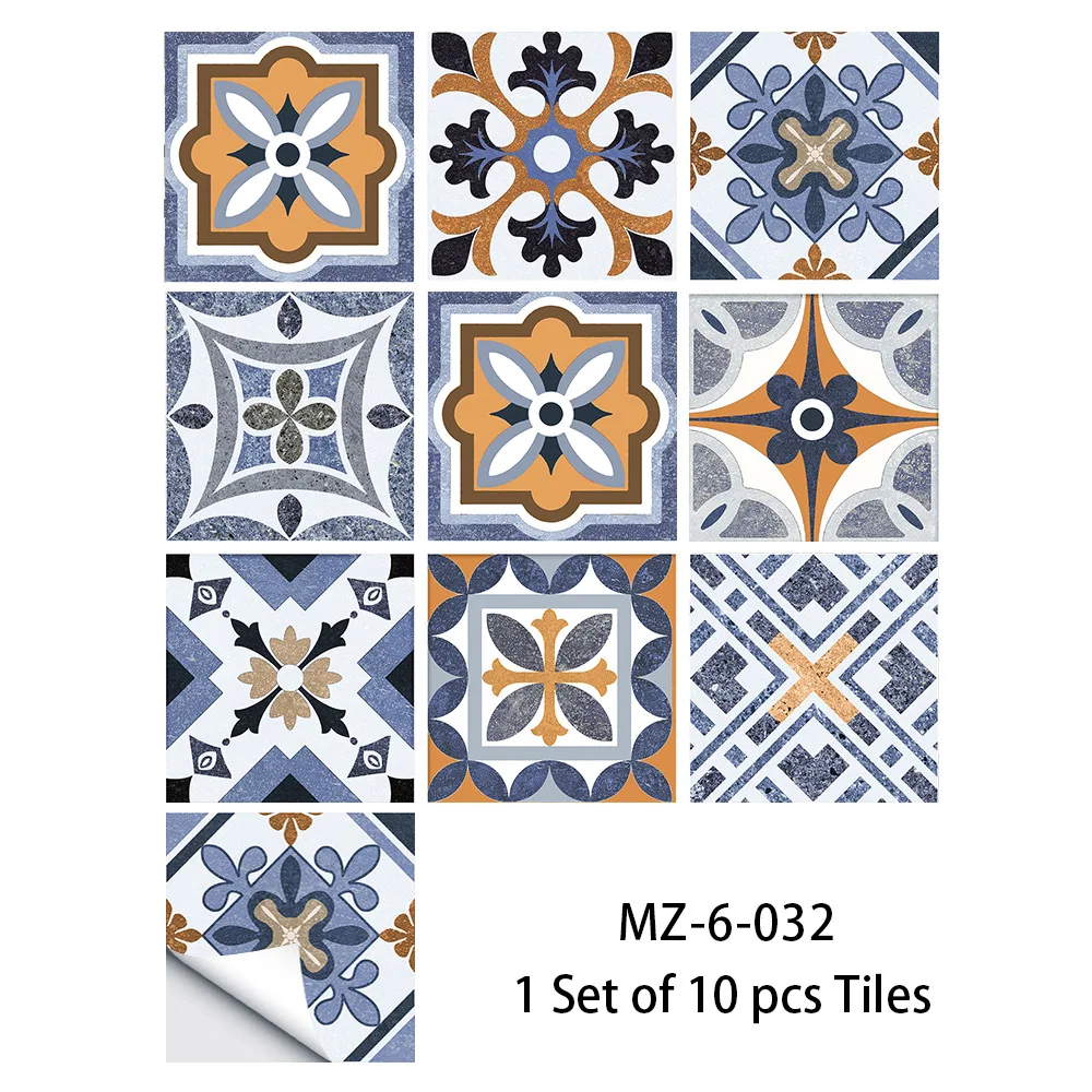 Peel and Stick Patterned Tile Floor Stickers,Slip-Resistant Matte Surface for Kitchen Bathroom,Colorful Mosaic Design Easy Clean