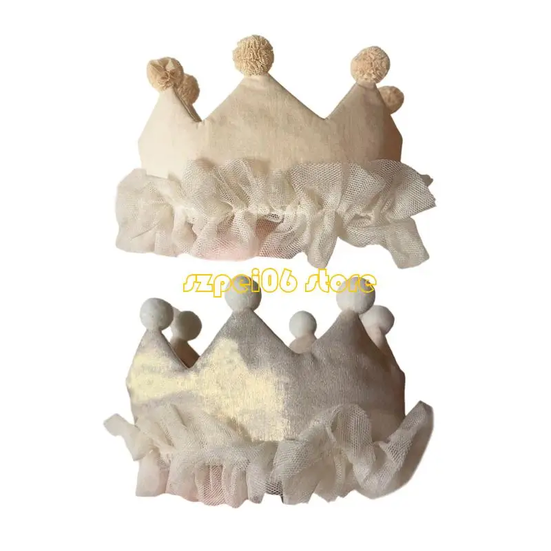 

45BF Soft Fabric Baby Birthday Crown Headband for Special Occasion Photoshoots Props
