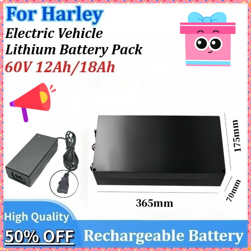 

New 60V 12Ah/18Ah for Citycoco Electric Battery for Harley Motorcycle Waterproof Lithium Rechargeable Battery+67.2V 3A Charger